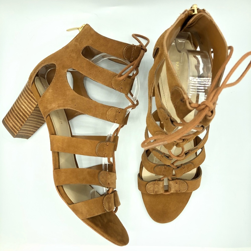 Marc Fisher | Tan Camel Suede Wooden Heel Sandal